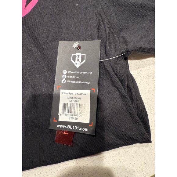 NWT Baseball Life 101 Filthy Tee in Black/Pink XL - Picture 2 of 6